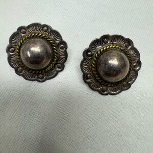 Vintage Mexico Taxco TR-184 Sterling Silver 925 Round Dome Button Rope Earrings